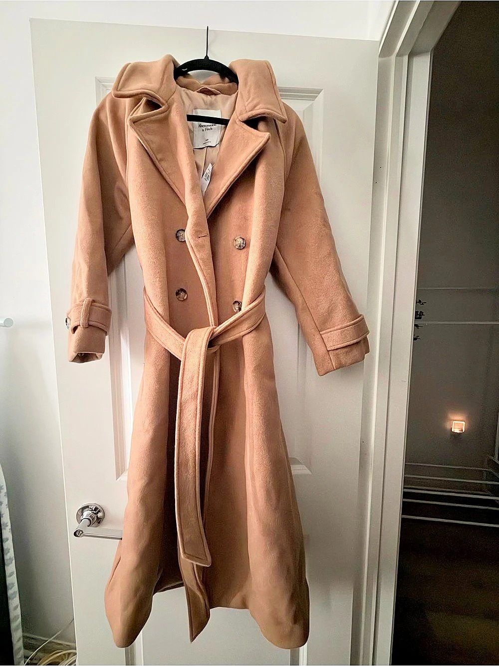 Abercrombie & Fitch Wool-Blend Belted Trench Coat Brown Medium